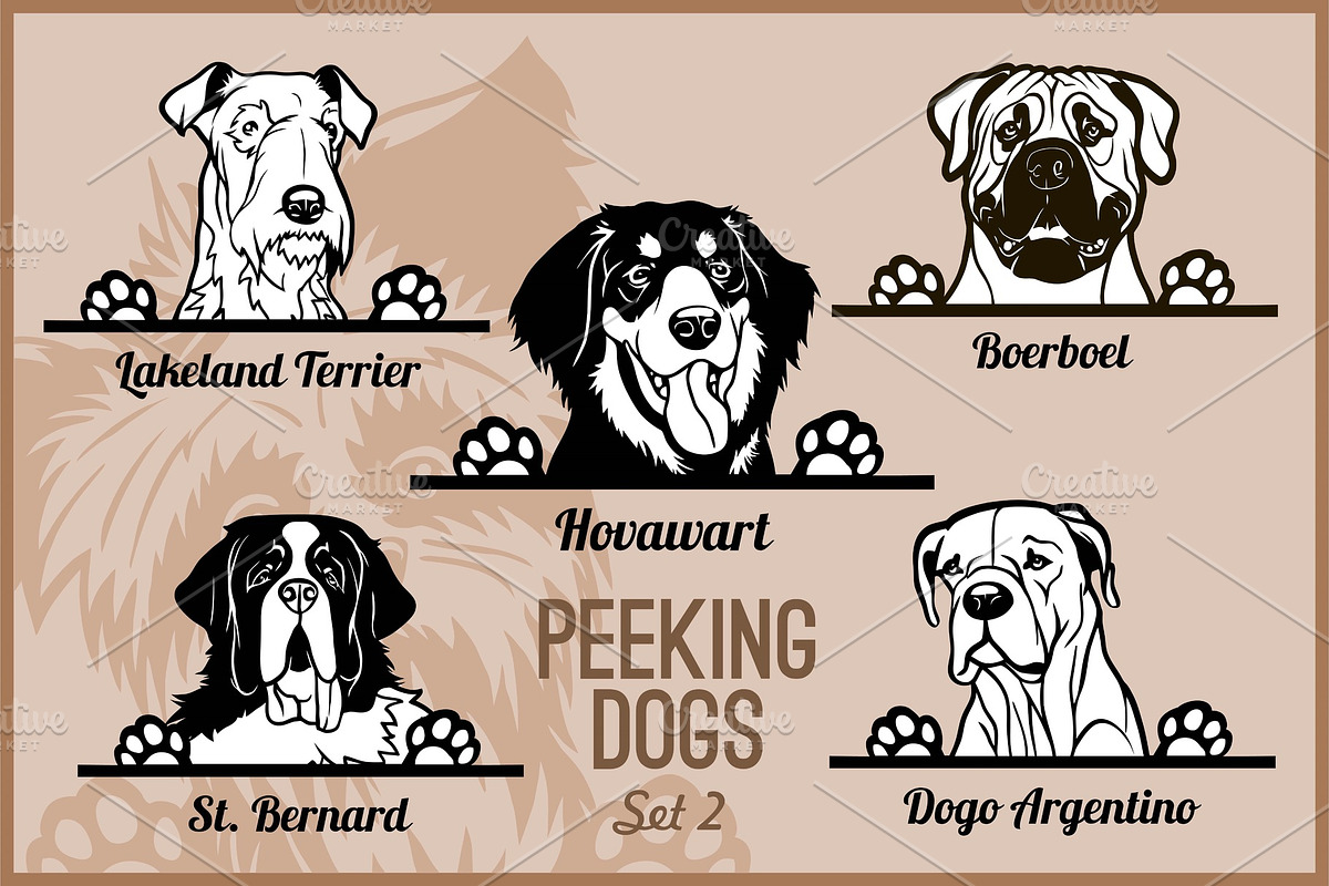 Peeking Dogs - vector set. Heads and in Illustrations - product preview 8