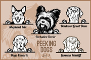 Peeking Dogs - vector set. Heads and