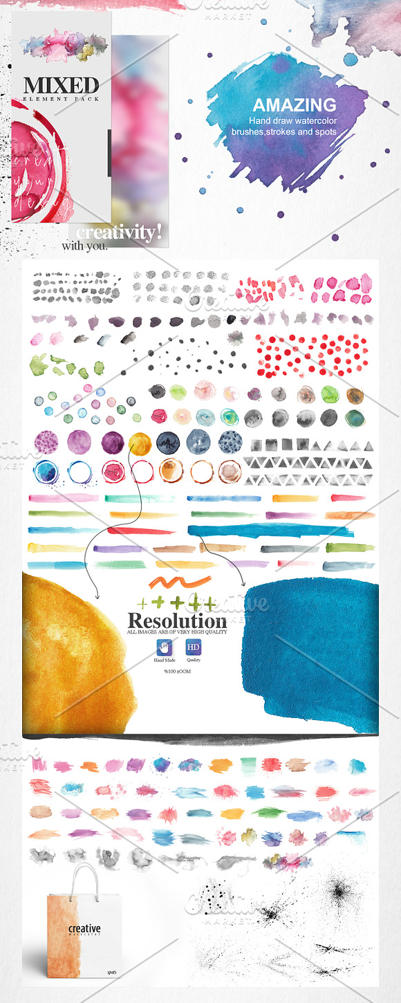 Handmade Watercolor Elements Pack in Illustrations - product preview 5
