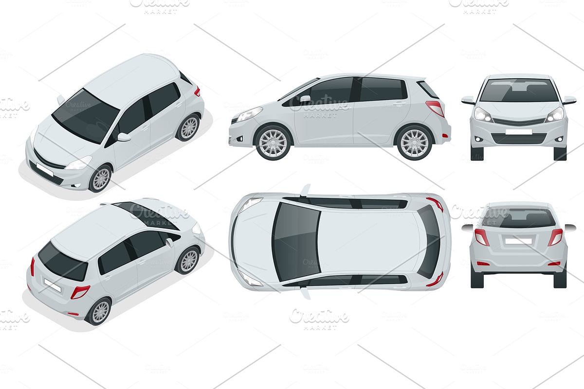 Subcompact hatchback car. Compact in Illustrations - product preview 8
