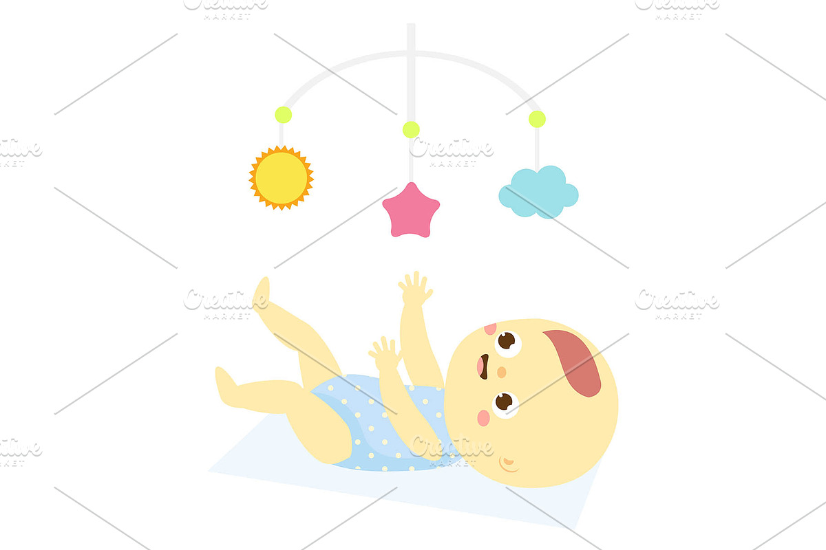 baby play with bed mobil. in Illustrations - product preview 8