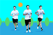 A vector guy running in the park