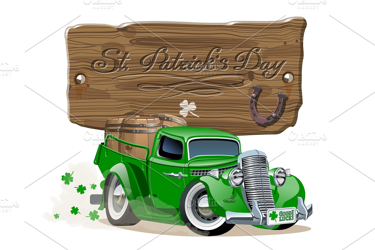 Saint Patrick's retro cartoon pickup in Postcard Templates - product preview 8