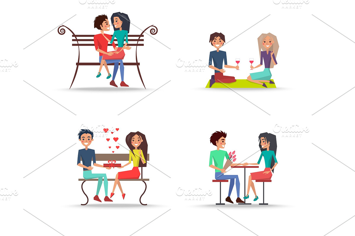 Set of four Couples in Love on White in Illustrations - product preview 8