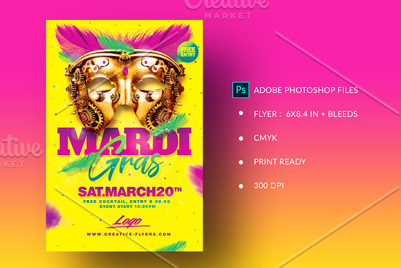 Mardi Gras Flyer Template in Flyer Templates - product preview 1