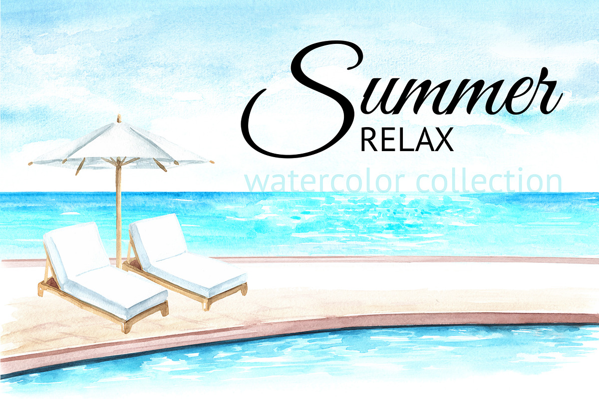 Summer relax. Watercolor collection in Illustrations - product preview 8