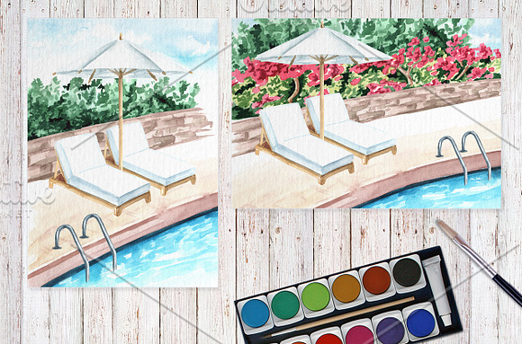 Summer relax. Watercolor collection in Illustrations - product preview 1