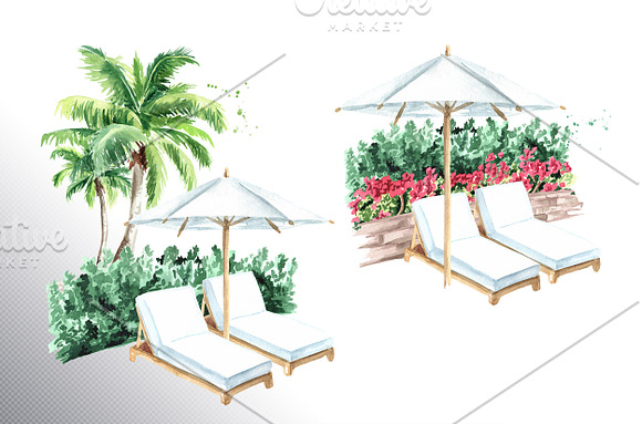Summer relax. Watercolor collection in Illustrations - product preview 3