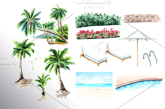 Summer relax. Watercolor collection in Illustrations - product preview 4
