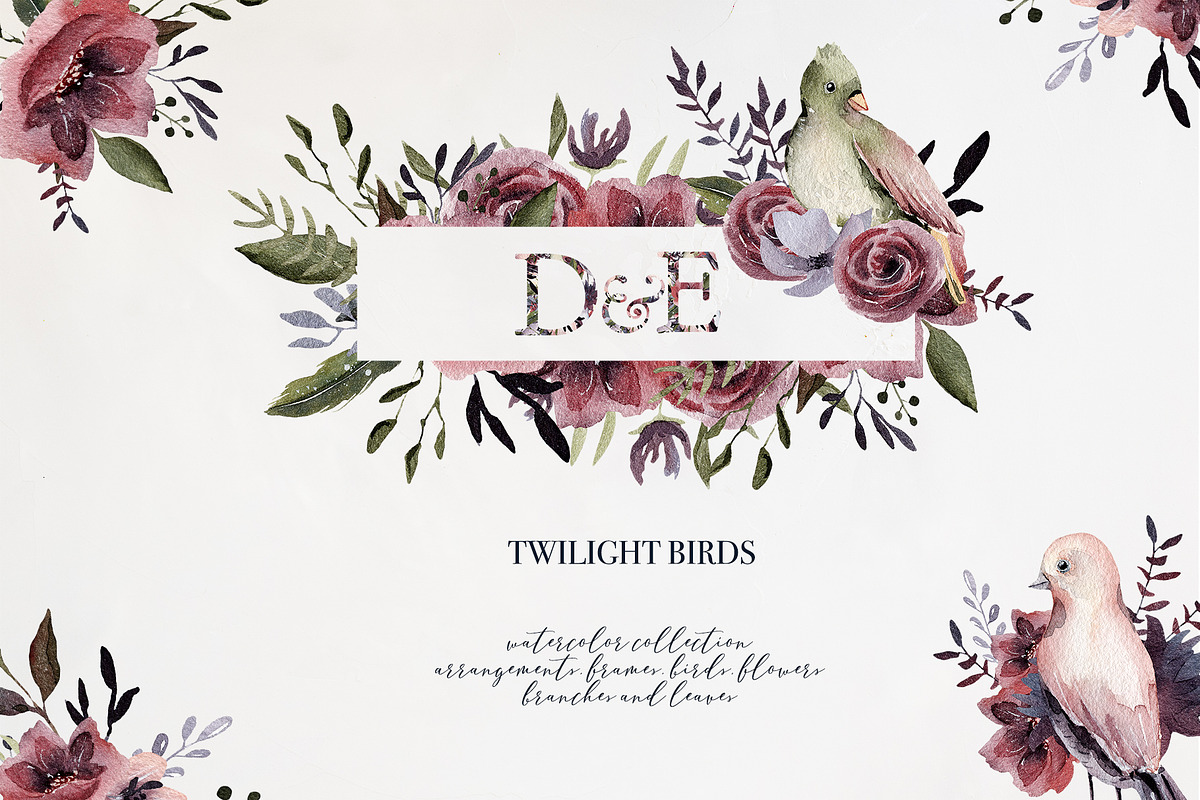 Twilight birds watercolor in Illustrations - product preview 8