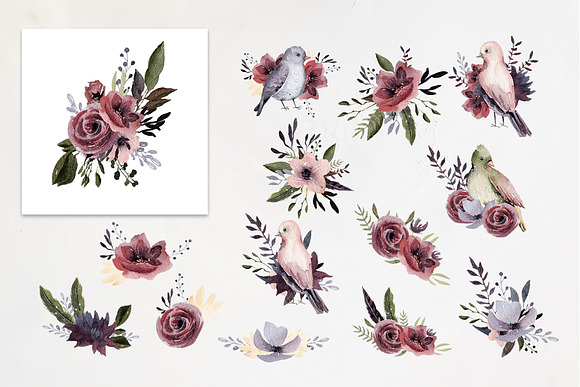 Twilight birds watercolor in Illustrations - product preview 10