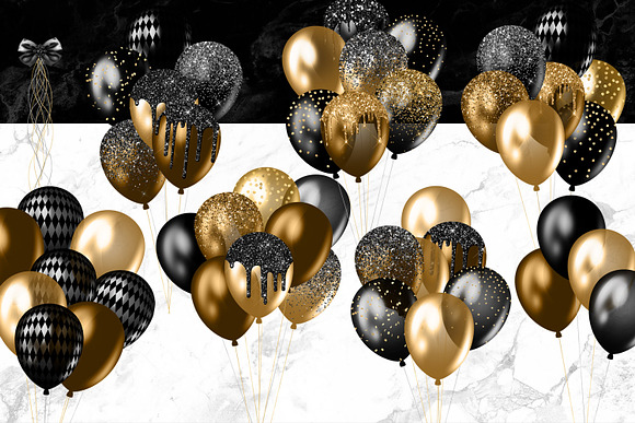 Black and Gold Balloons Clipart in Illustrations - product preview 3