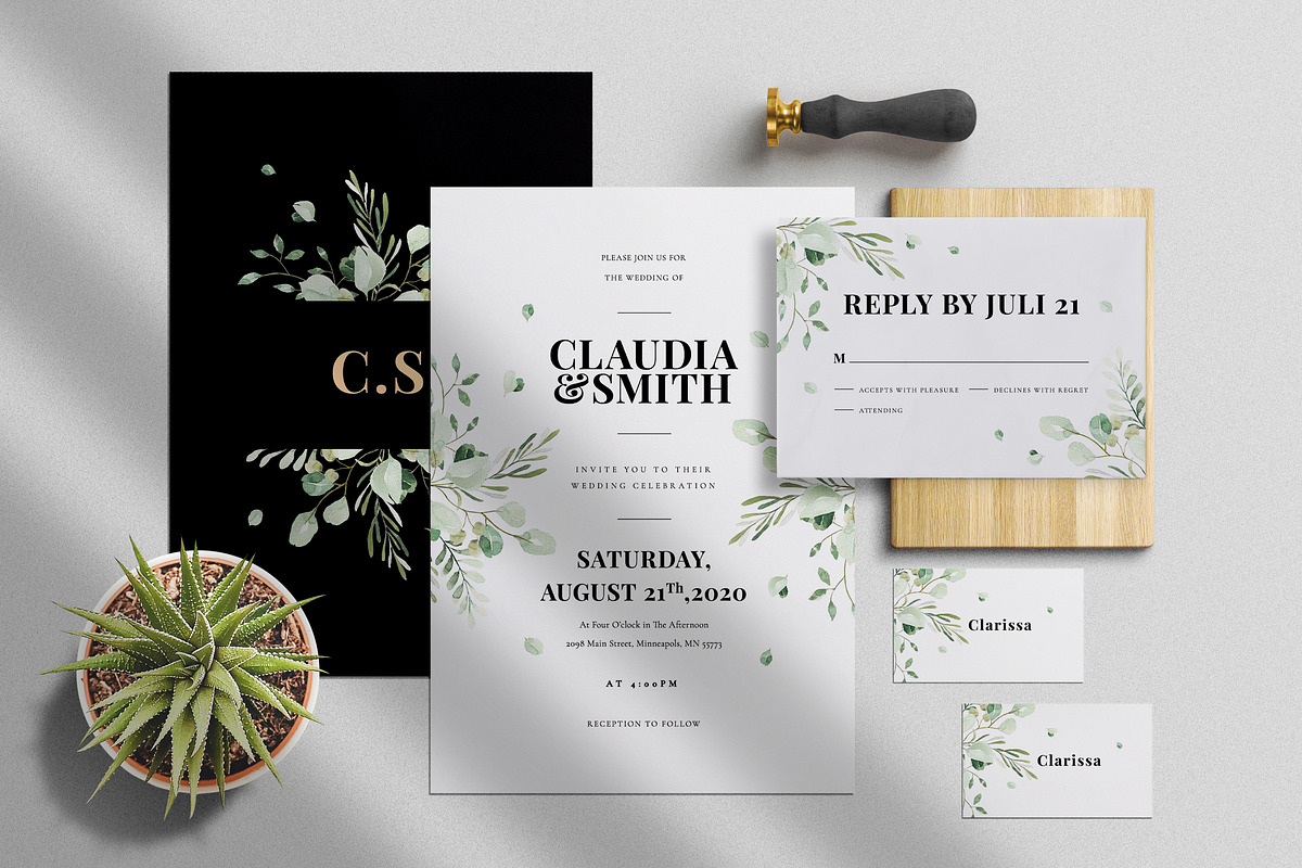 Eucalyptus Wedding Invitation Suite in Wedding Templates - product preview 8