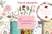 Set of floral elements for decor