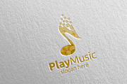 Music Logo with Note, Play Concept