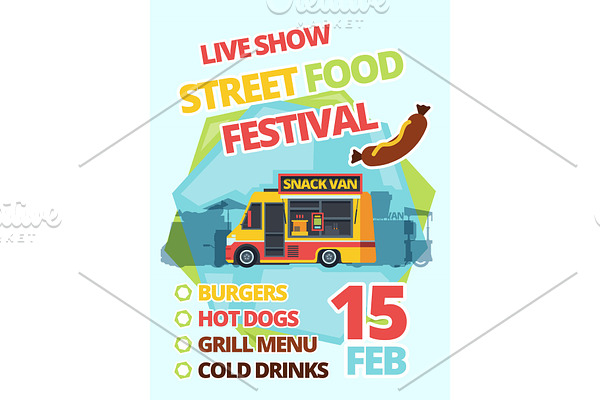 Street food festival poster flat