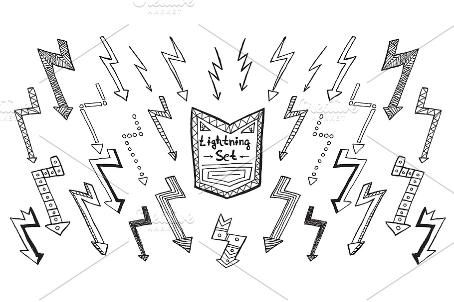 Set of hand drawn lightning on white in Objects - product preview 8
