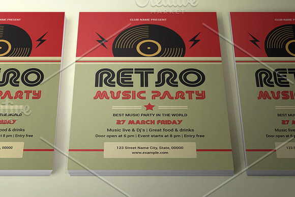 Retro Music Party Flyer V1143 in Flyer Templates - product preview 1