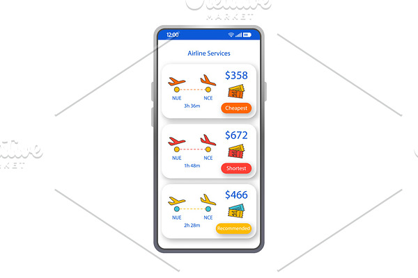 Airline services app interface