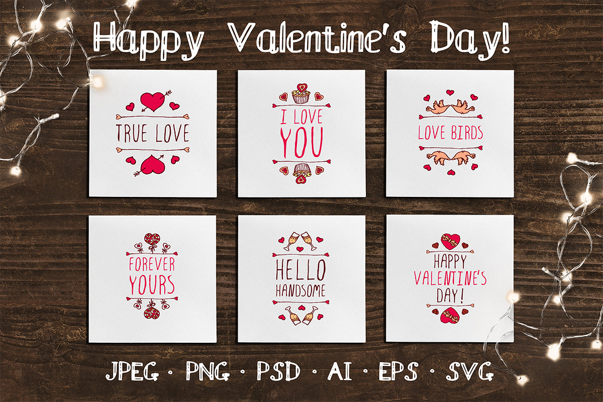 6 hand-sketched Valentines's badges in Card Templates - product preview 8