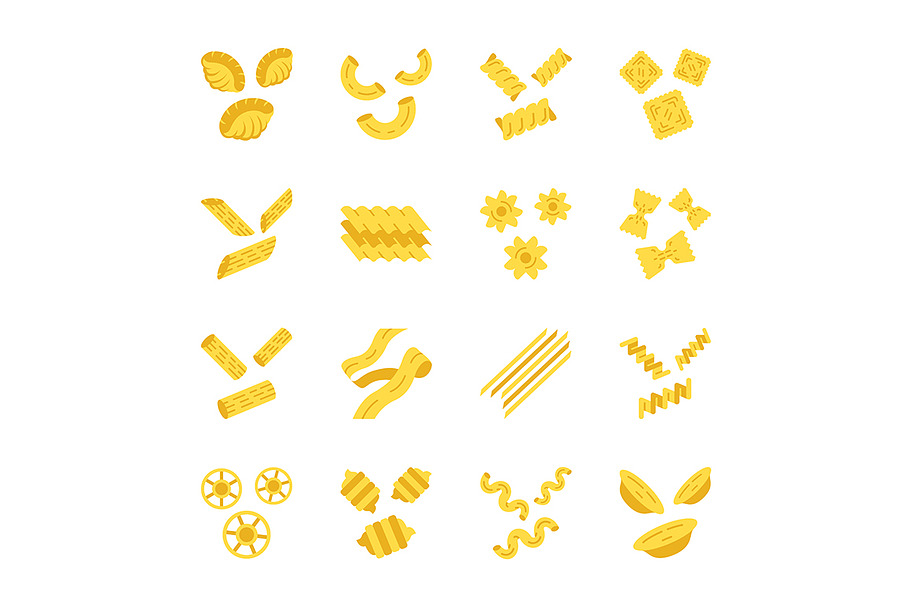 Pasta noodles flat design icons set