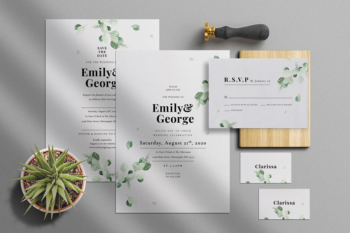 Eucalyptus Watercolor Wedding Suite in Wedding Templates - product preview 8