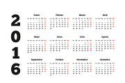 Calendar on 2016 year on Spanish