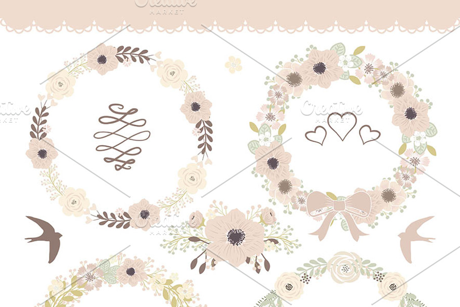 Vector floral wreath clipart in Illustrations - product preview 8