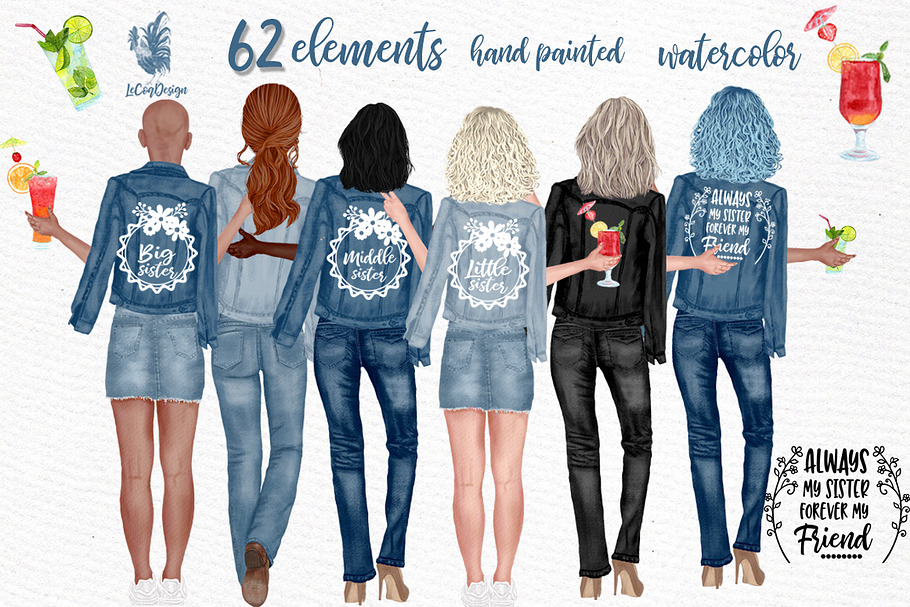 Best Friends Clipart Jeans Jackets in Illustrations - product preview 8