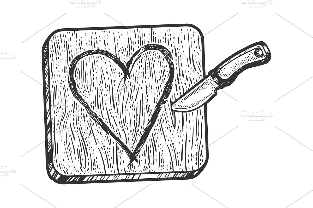 Heart carved with knife in wood in Illustrations - product preview 8