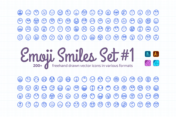 Freehand Drawn Emoji Smiles Set #1