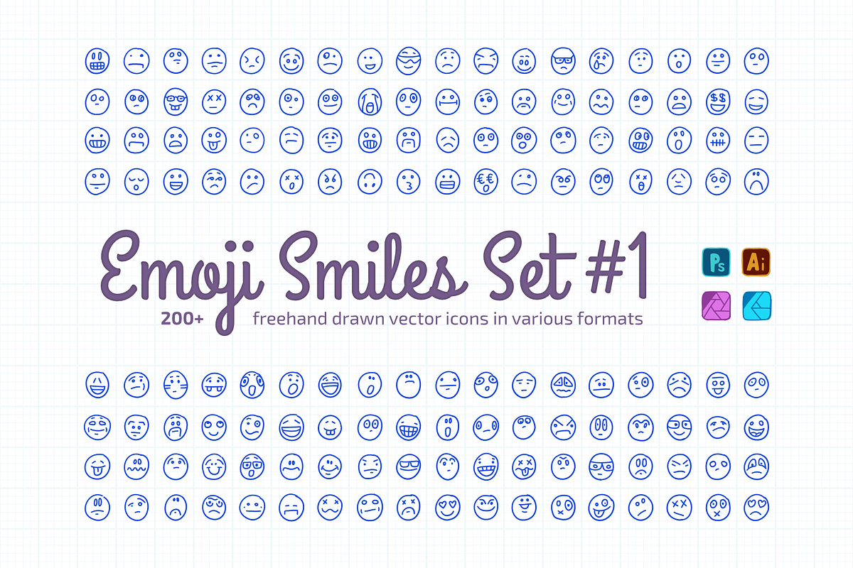Freehand Drawn Emoji Smiles Set #1 in Web Elements - product preview 8