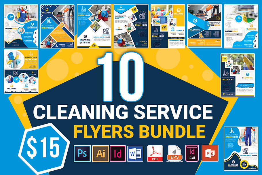 10 Cleaning Service Flyers Bundle