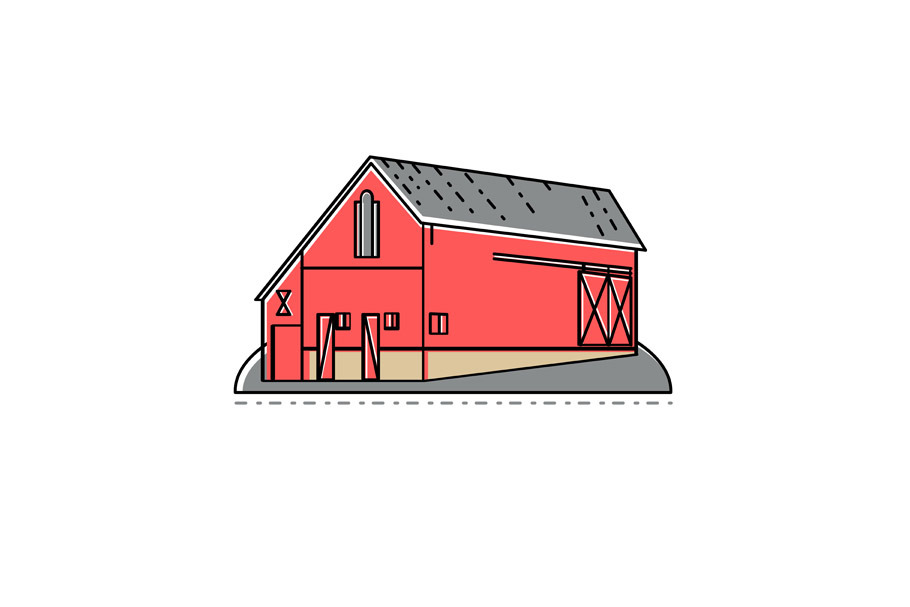 Red Farmhouse Barn Mono Line