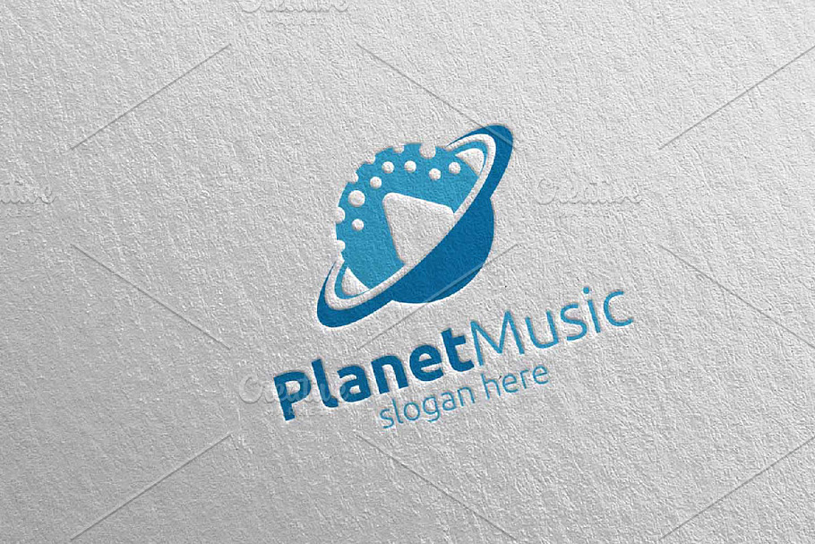 Music Logo with Planet and Play