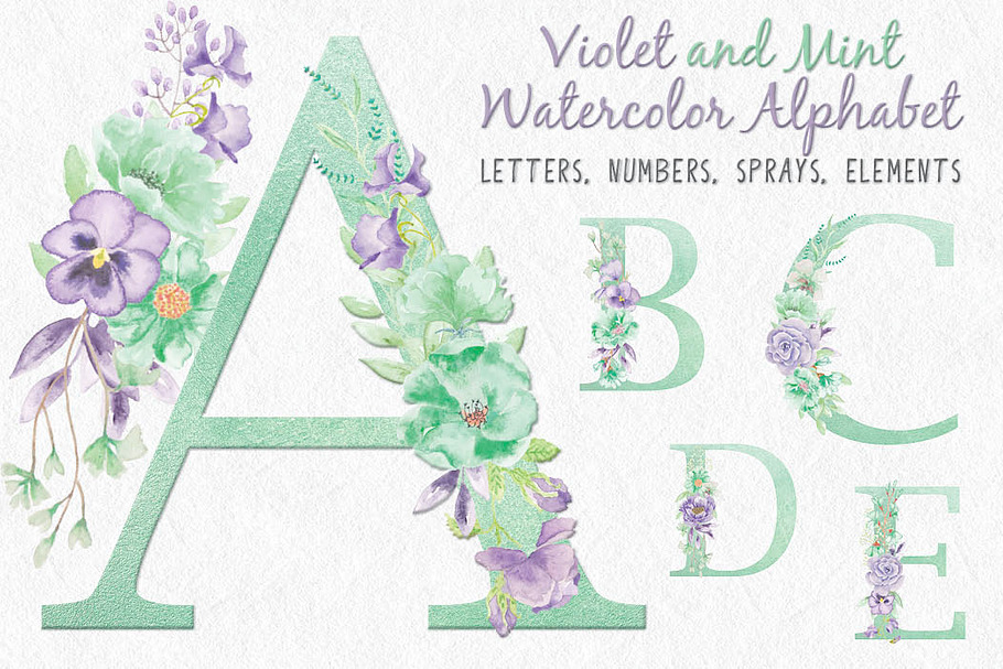 Violet and mint floral alphabet