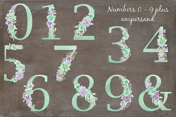 Violet and mint floral alphabet in Illustrations - product preview 5