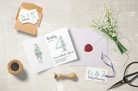 Violet and mint floral alphabet in Illustrations - product preview 6