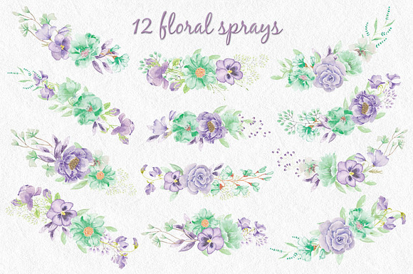 Violet and mint floral alphabet in Illustrations - product preview 7
