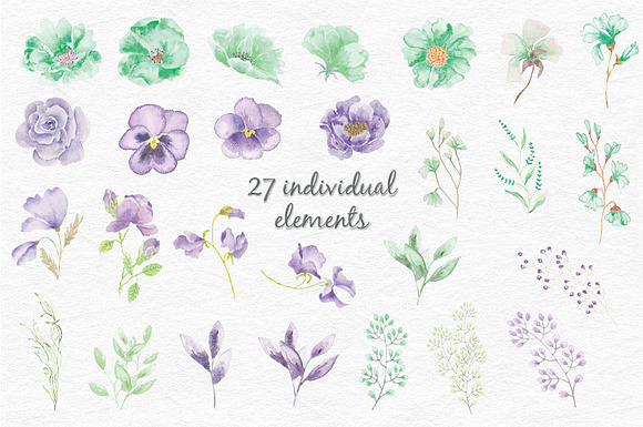 Violet and mint floral alphabet in Illustrations - product preview 9