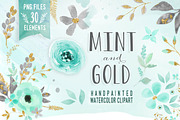Mint & Gold -  flower clipart
