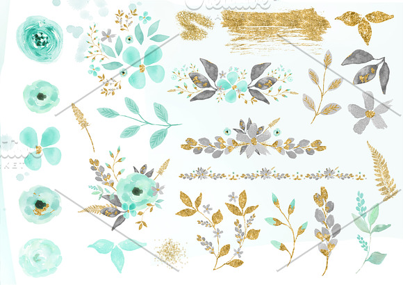 Mint & Gold -  flower clipart in Illustrations - product preview 4