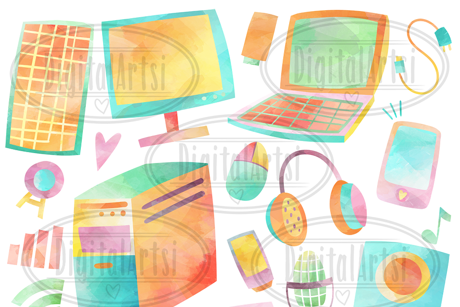Watercolor Technology Clipart