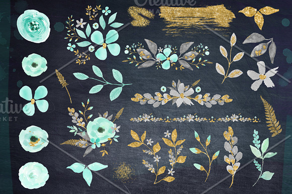 Mint & Gold -  flower clipart in Illustrations - product preview 5