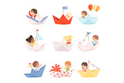 Cute Little Boys and Girls Sailing