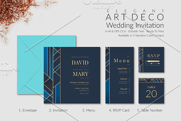 Elegant Art Deco Wedding Invitation in Wedding Templates - product preview 1