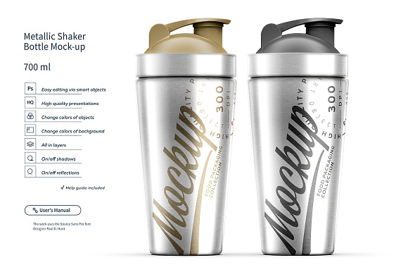 Two Metallic Shaker Bottle Mock-up in Product Mockups - product preview 2