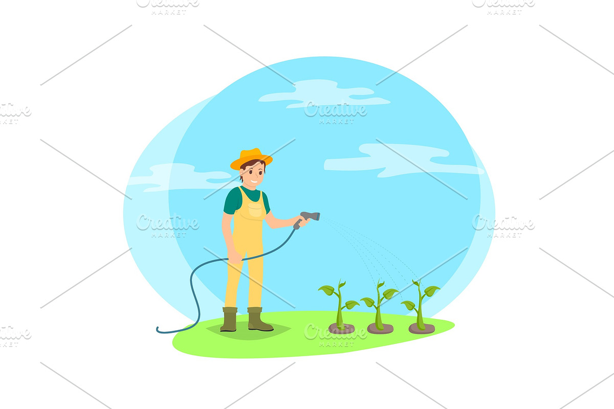 Farmer Watering Vegetables Vector in Illustrations - product preview 8