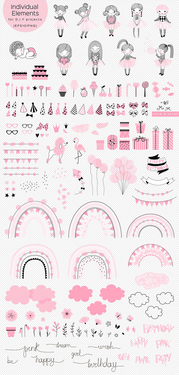 Birthday Girl clipart & pattern in Illustrations - product preview 2