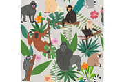 Monkeys and tropical leaves and